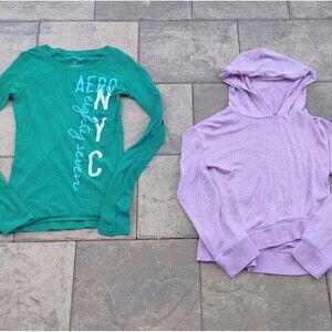 Aeropostale Green Graphic Tee & Purple Hoodie Set